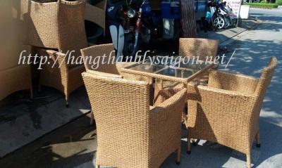Thanh lý Bộ bàn ghế cafe 4 ghế mây nhựa